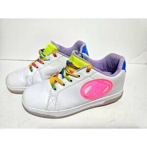 Heelys Glower HE100857 White Womens Size 7 Pink Logo and Rainbow Laces